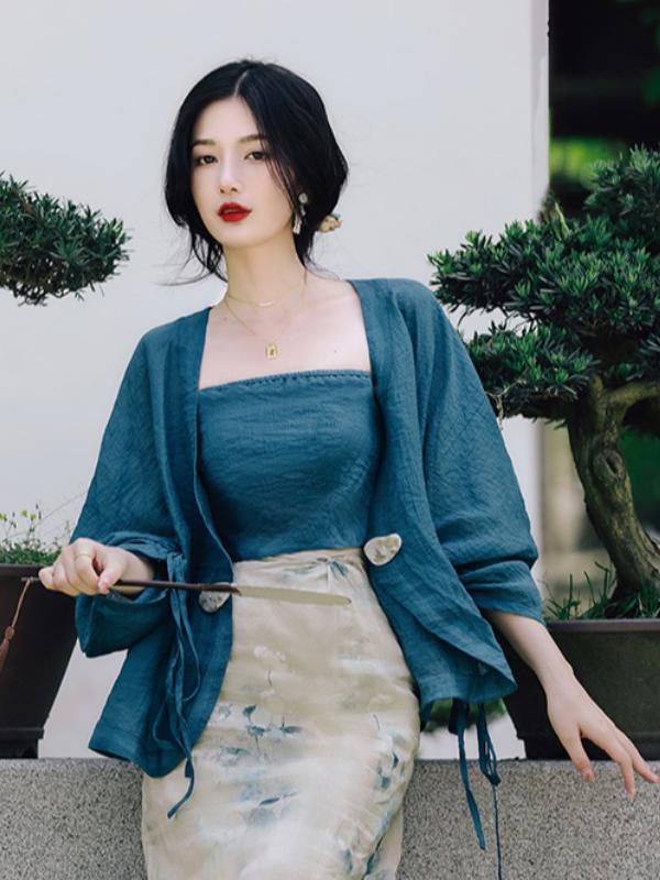 Vintage Fashion Plus Size - Ensemble jupe et cardigan ouvert à