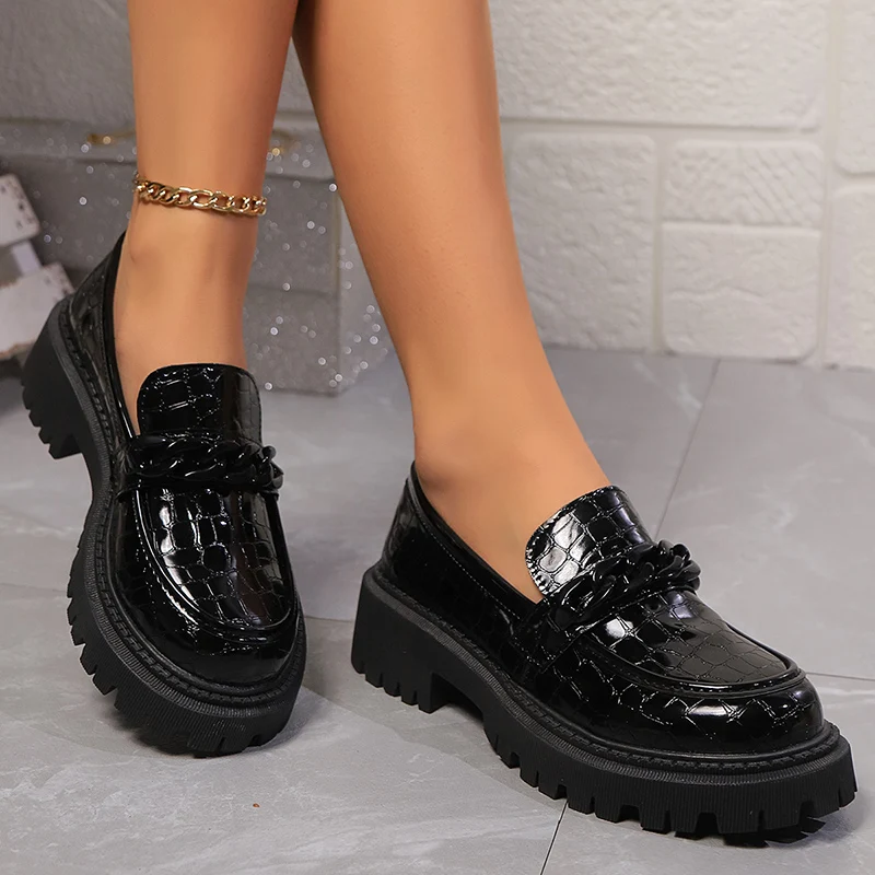Vintage Fashion Plus Size - Mocassins à talons carrés épais pour