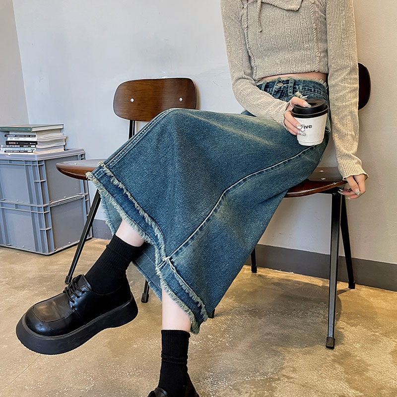 Denim Skirt Midi Vintage - Jupes Femme Midi Mode Taille Haute