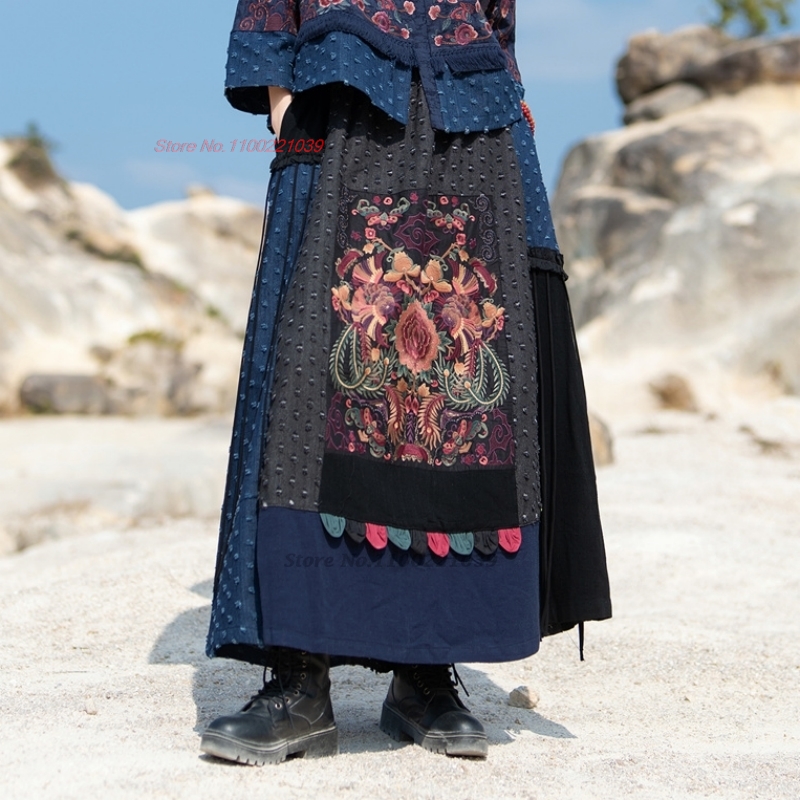 Jupe traditionnelle ethnique e - Denim Skirt Midi Vintage avis et prix