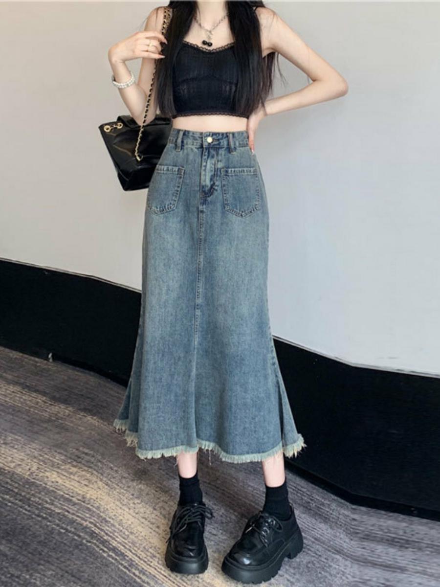 Jupe midi en jean pour femme,  - Denim Skirt Midi Vintage avis et prix