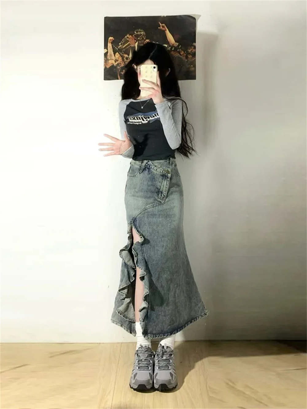 Jupe en jean rétro coréenne po - Denim Skirt Midi Vintage avis et prix
