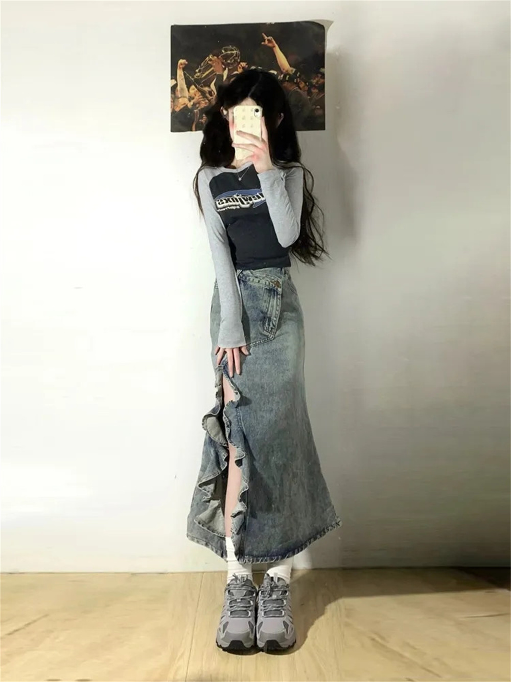 Jupe en jean rétro coréenne po - Denim Skirt Midi Vintage avis et prix