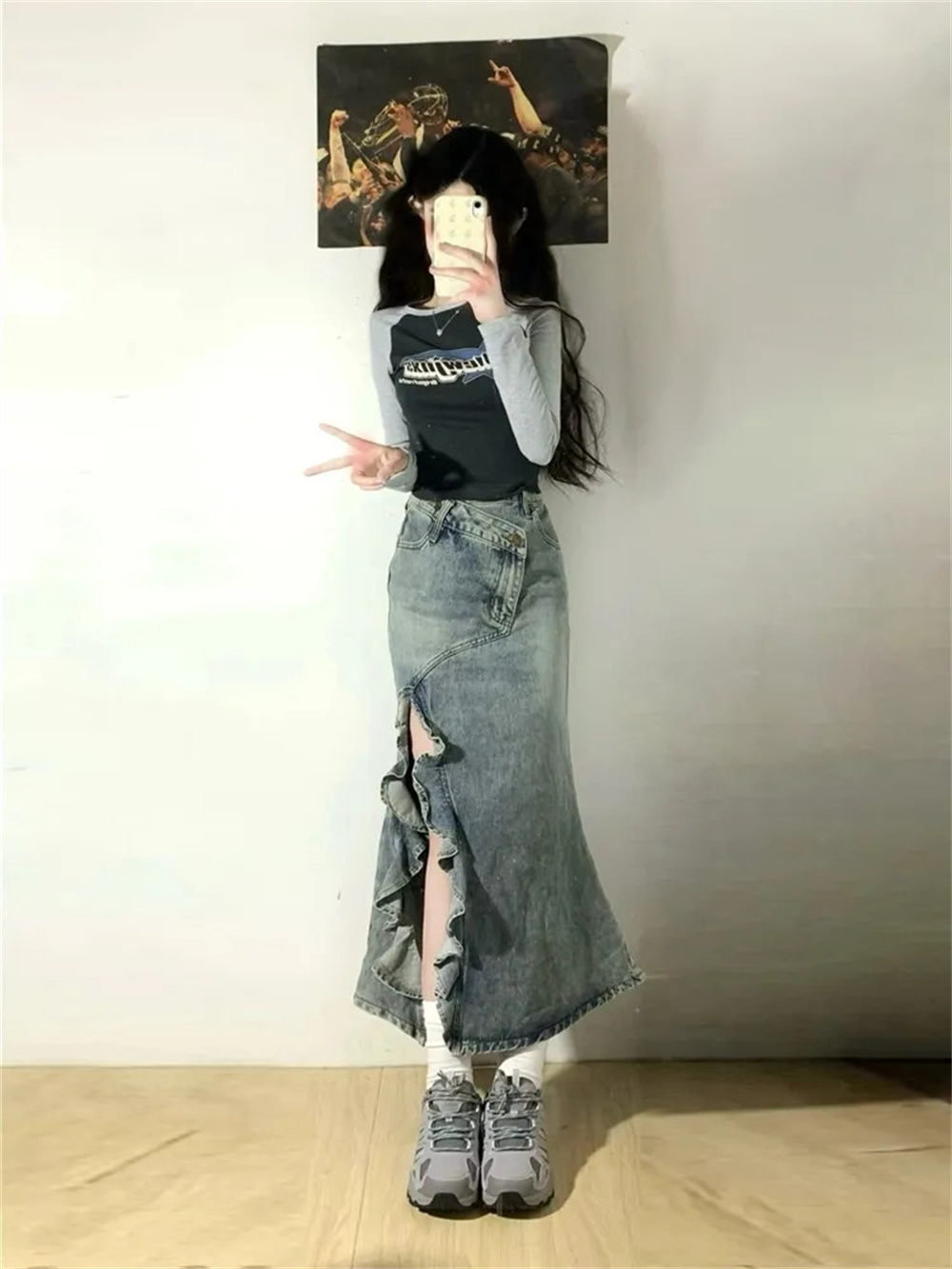 Jupe en jean rétro coréenne po - Denim Skirt Midi Vintage avis et prix