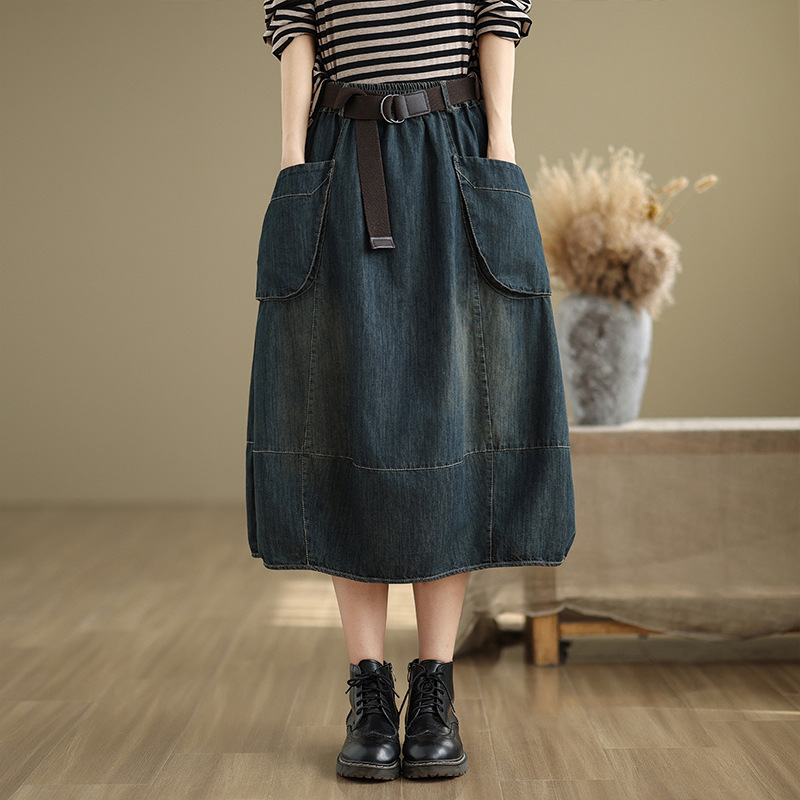 Jupe en jean grande taille ave - Denim Skirt Midi Vintage avis et prix