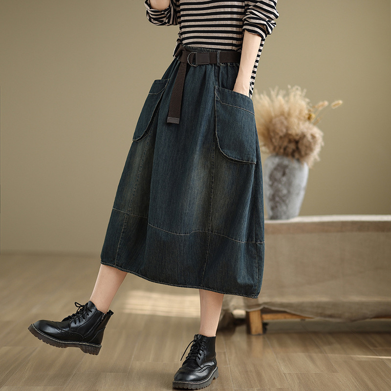 Jupe en jean grande taille ave - Denim Skirt Midi Vintage avis et prix