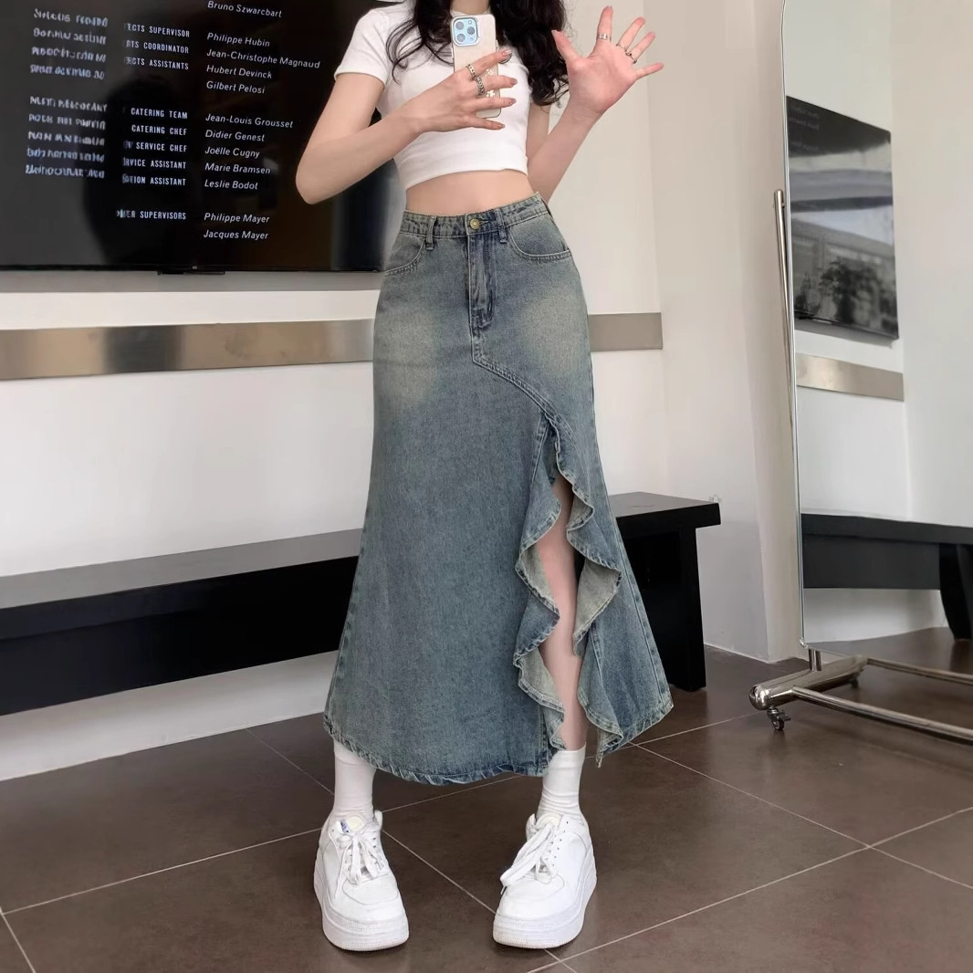 Jupe en jean bleu vintage tail - Denim Skirt Midi Vintage avis et prix