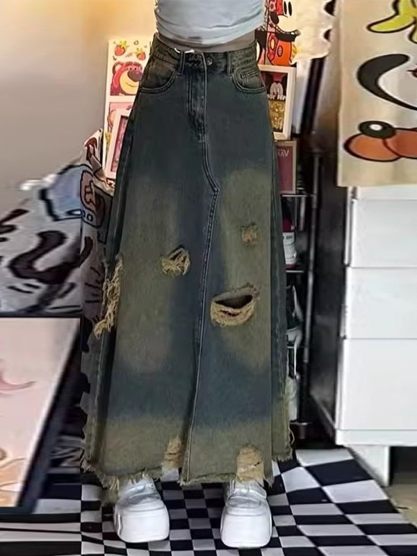 Jupe en jean mi-longue taille  - Denim Skirt Midi Vintage avis et prix